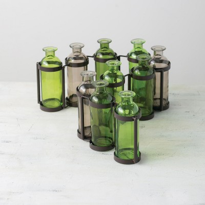 Sullivans Ten Glass Bottle Vases 6.5"H Green