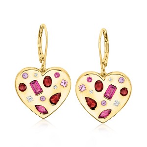 Ross-Simons 2.78 ct. t.w. Multi-Gemstone Heart Drop Earrings in 18kt Gold Over Sterling - 1 of 3