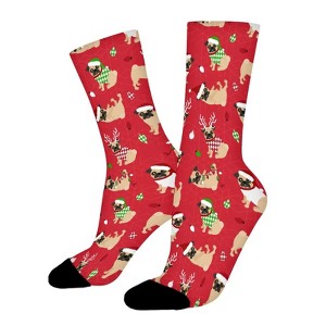Christmas Pugs Red Women Printed Crew Socks Funny Funky Socks Soft Polyester Novelty Gifts for Artists Men - 1 of 1