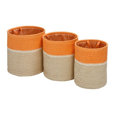 Honey-Can-Do Set of 3 Paper Straw Baskets Sherbet and White