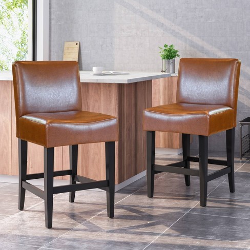 Set Of 2 25 5 Lopez Leather Counter, Brown Leather Counter Height Bar Stools