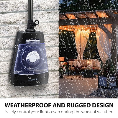 Black Waterproof Outdoor Dual Timer Outlet with 15A Capacity