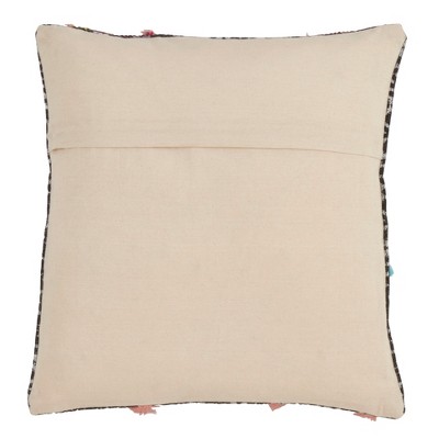 Geometric Black and Multi Embroidered Cotton Throw Pillow