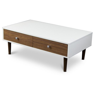 Gemini 38'' White and Walnut Contemporary Coffee Table with Storage