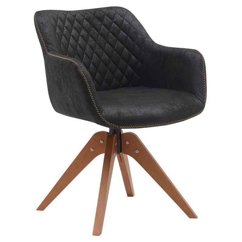 Suede Black Modern Swivel Office Accent Arm Chair with Oak Wood Legs for Small Space, 1 of 8