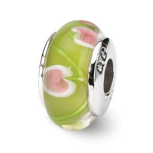 Black Bow Jewelry Green and Pink Glass Sterling Silver Bead Charm - 1 of 3