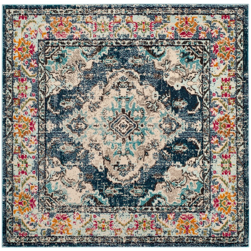 3'x3' Square Saniya Medallion Area Rug Navy/Light Blue Square - Safavieh