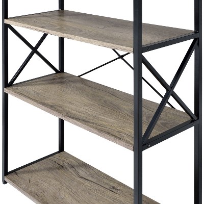 47" Gray Wood and Black Metal Transitional Bookcase