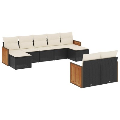vidaXL 9 Piece Patio Sofa Set with Cushions Black and Cream - Without Table