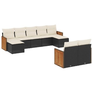 vidaXL 9 Piece Patio Sofa Set with Cushions Black and Cream - Without Table - 1 of 4