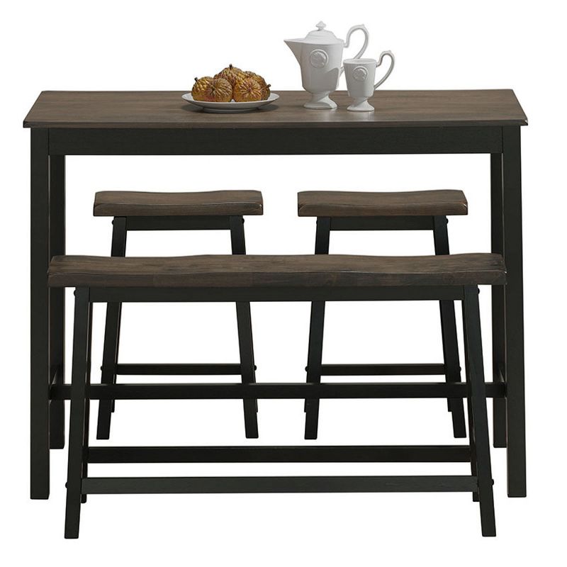 Costway 4 Pcs Solid Wood Counter Height Table Set w/ Height Bench & Two Saddle Stools, 5 of 6