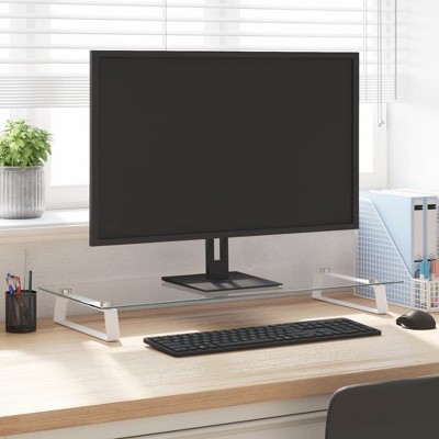 vidaXL Monitor Stand White 31.5 in.x13.8 in.x3.1 in. Tempered Glass and Metal