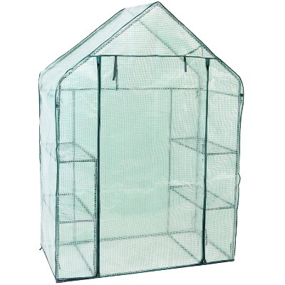 Green 37" Portable Walk-In Greenhouse with Iron Frame and Shelves