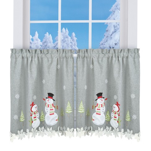 Collections Etc Lace Bordered Snowman Curtains : Target