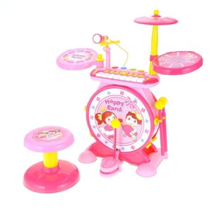 JuzToys 2-in-1 Electronic Drum Set for Kids – Keyboard Piano with Stool and Microphone, Educational Musical Instruments for Kids – Pink - 1 of 4