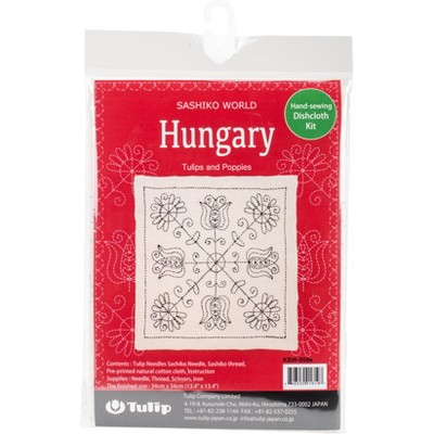 Tulip Sashiko World Hungary Stamped Embroidery Kit-Tulips And Poppies