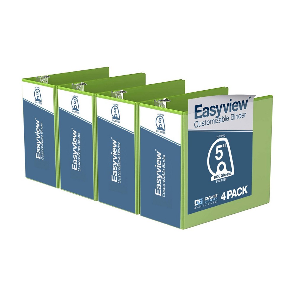 Davis Group 4pk 5" Premium Economy Angled D-Ring Binder Lime Green: Easyview, Polypropylene, 700 Sheet Capacity, Hard Cover