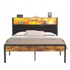 VECELO Upholstered Twin/Full/Queen Size Bed Frame, Metal Frame Platform Bed with Charging Station, Storage Headboard with LED & USB Outlets, Brown - 2 of 4