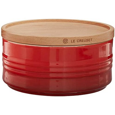 Le Creuset Stoneware Canister with Wood Lid 23 oz. (5.5"  diameter) Cerise