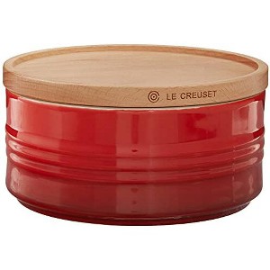 Le Creuset Stoneware Canister with Wood Lid 23 oz. (5.5"  diameter) Cerise - 1 of 3