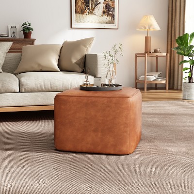 Grungis Square PU Ottoman Bench,Faux Leather Medium-Firm Upholstery Benches for Living Room & Bedroom