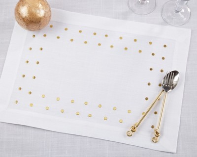 Gold Polka Dot Oblong Polyester Placemats, Set of 4