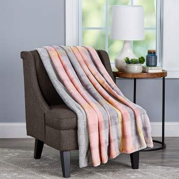 Blanket Throw - Oversized Plush Woven Polyester Fleece Plaid Throw - Breathable by Hastings Home (Modern Blush)