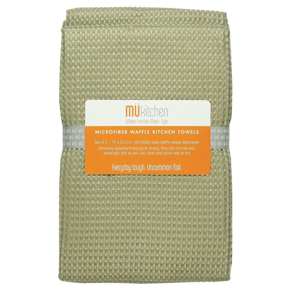 2pk Waffle Microfiber Kitchen Towels Beige - MU Kitchen: Lint-Free, Quick Drying, Ultra-Absorbent