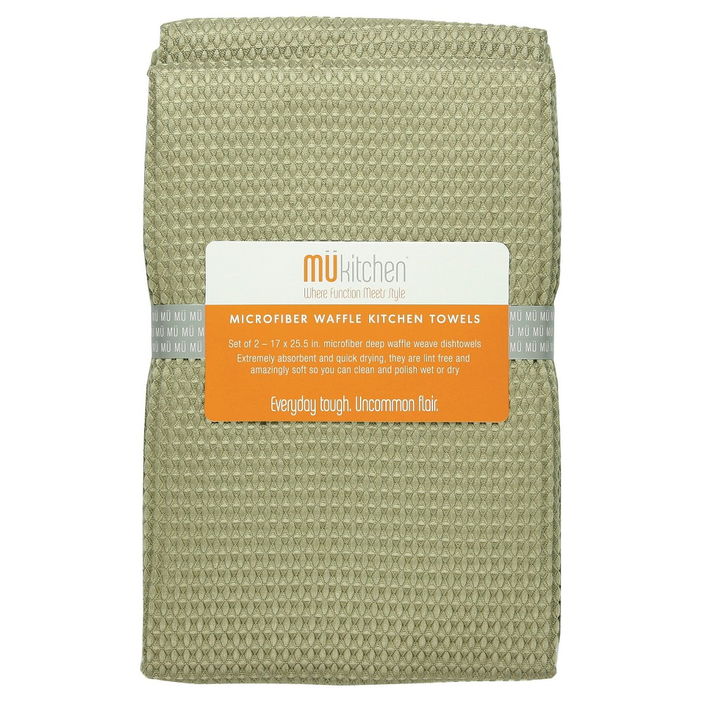 Photos - Towel 2pk Waffle Microfiber Kitchen  Beige - MU Kitchen