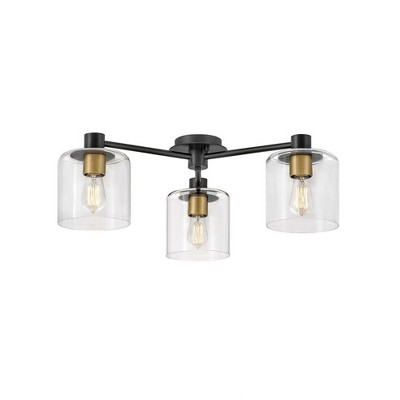 Axel Black and Heritage Brass 3-Light Indoor/Outdoor Flush Mount