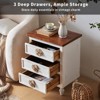 MOEPISY Vintage Farmhouse End Table with Floral Knobs, Rustic Nightstand with 3 Drawers Gourd Legs, Distressed White - 3 of 4