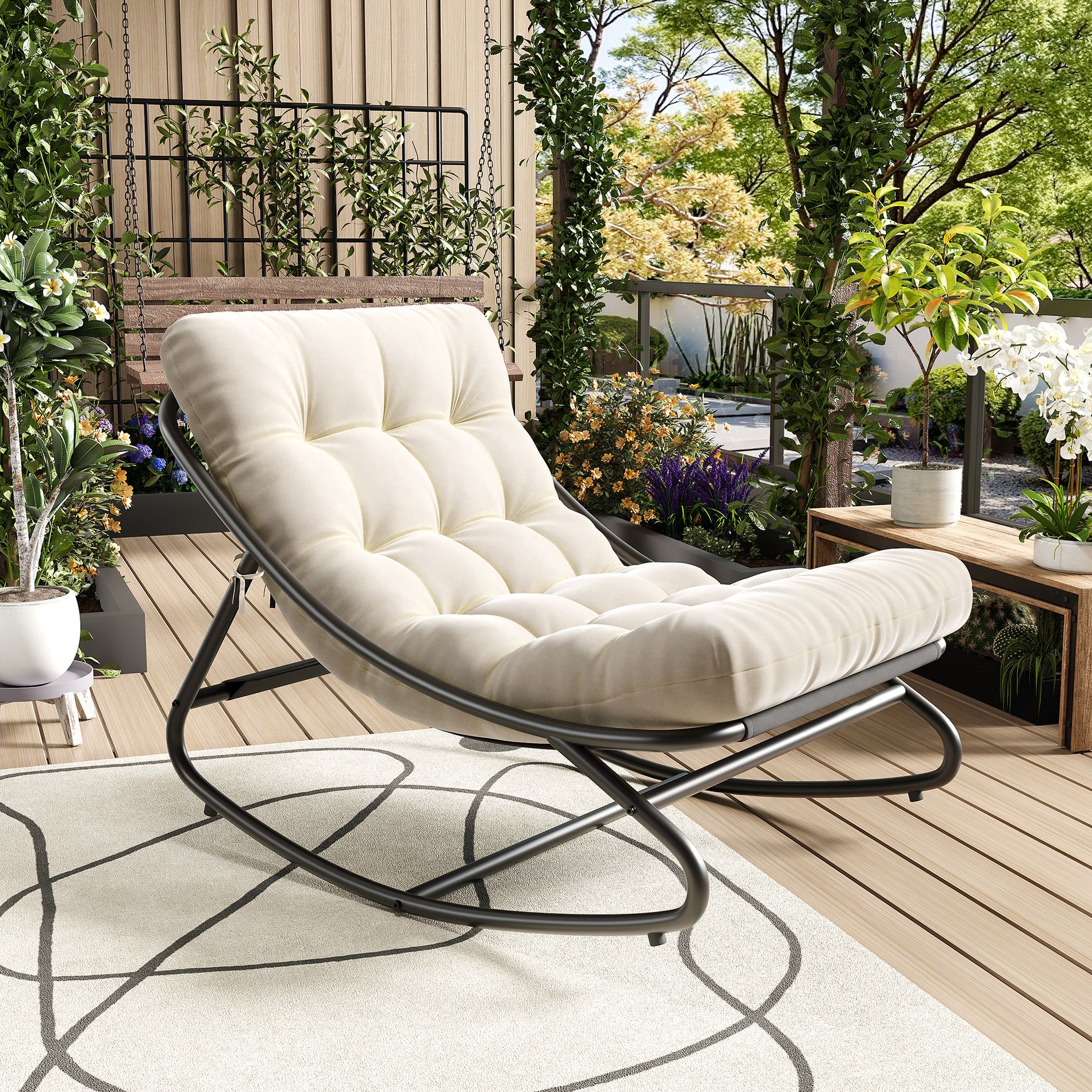 Oversized Rocking Papasan Chair, Outdoor Papasan Rocking Chair with Cushions, Indoor Egg Rockings Lounge Chairs for Bedroom, Living Room, Garden