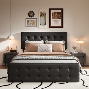 Full/ Queen/ King Size Bed Frame, Upholstered Bed Frame With And 4 Storage Drawers,Button Tufted Design,Wooden Slats Support, No Box Springs Needed - 1 of 4