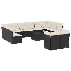 vidaXL Garden Sofa Set Black PE Rattan Large Adjustable Feet - 1 of 4