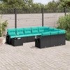 vidaXL 11 Piece Garden Sofa Set with Cushions Black Poly Rattan - Black and Blue - 2 of 4
