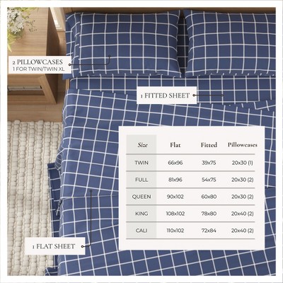 Twin Navy and White Cotton Flannel Windowpane Sheet Set