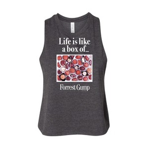 Women's Forrest Gump Life Is Like A Box Of Chocolates Graphic Racerback Tank - Heather Charcoal - Small - 1 of 3