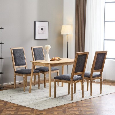 Set of 4 French Country Upholstered Dining Chairs with Cane Back and Rustic Wood Frame for Kitchen or Dining Room–Maison Boucle