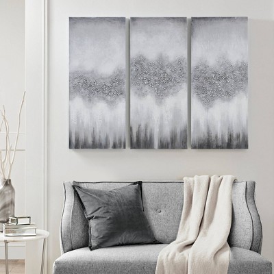 Luminous Gray and Black Hand-Painted 3-Piece Canvas Wall Art Set