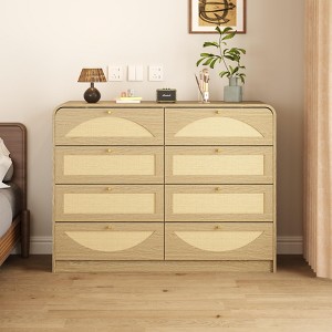 GDFStudio Ivora Farmhouse Wooden 8‑Drawer Dresser with Rattan