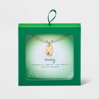 Gold Over Silver Plated Emerald and Cubic Zirconia Tag Pendant Necklace - A New Day™ Green