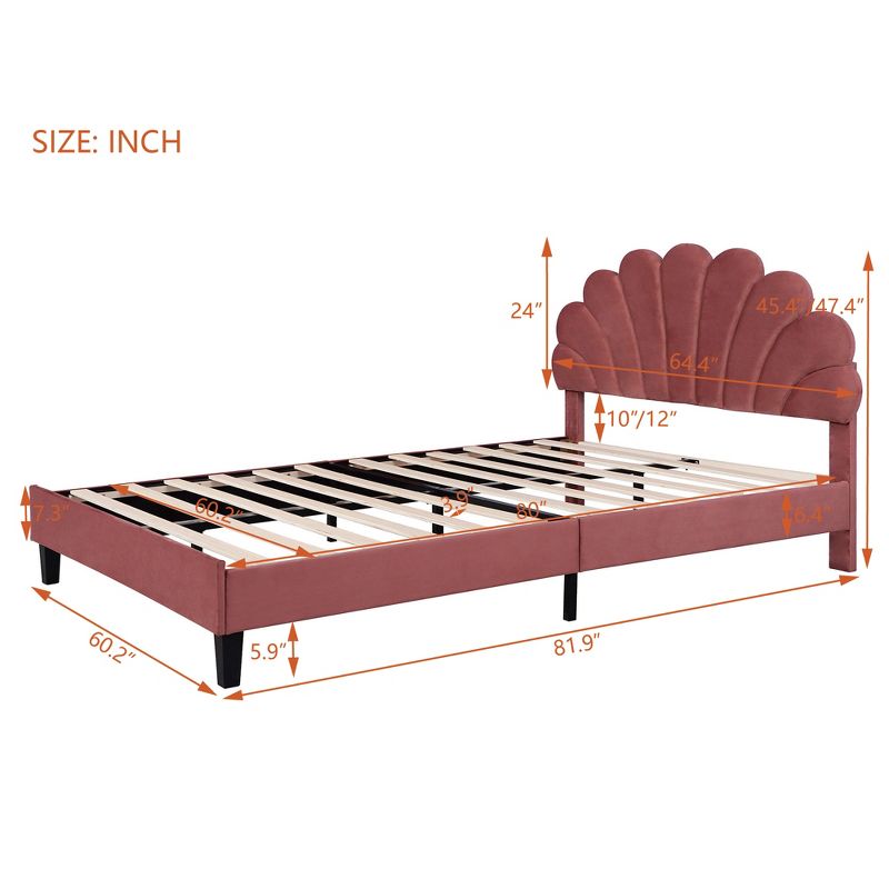 Upholstered Wood Platform Bed with Flower Pattern Velvet Headboard-ModernLuxe, 4 of 11