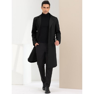 Lars Amadeus Men's Winter Single-Breasted Notched Lapel Long Overcoat Small Dark Black — фото 2