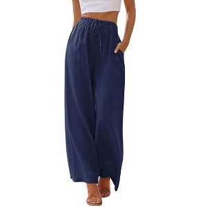 BLUEMING Breezy Linen-Blend Trousers - Women's Drawstring Wide-Leg Pants with Pockets - 1 of 4