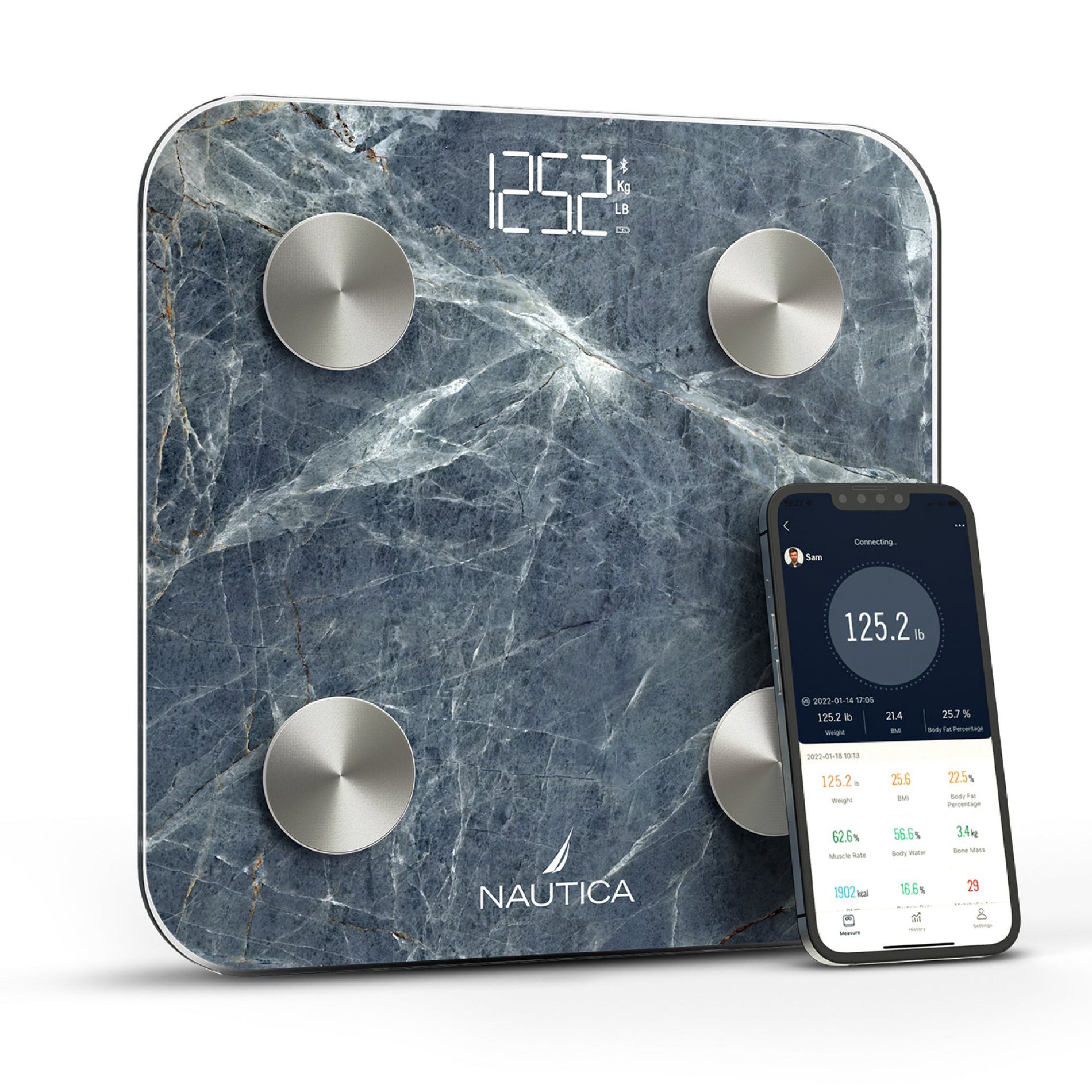 Nautica Body Tracker Smart Scale - 12 Body Metrics, Bluetooth Syncing, Stylish Design, iOS & Android Compatible