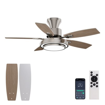 Siljoy Nickel Ceiling Fans with Lights and Remote, 42 Inch Low Profile Ceiling Fan with Quiet Reversible DC Motor