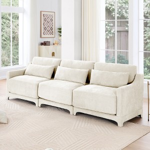 ModernLuxe Chenille Fabric Sofa with Ottoman & Lumbar Pillows, Ergonomic Sofa Couch for Living Room/Bedroom, Beige/Sky Blue/Green (2-4 Seats) - 1 of 4