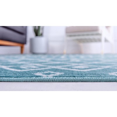 Turquoise and White Synthetic 6' x 9' Trellis Area Rug