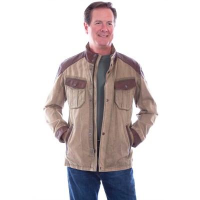 Men's 's Canvas Jacket With Leather Trim - Scully M