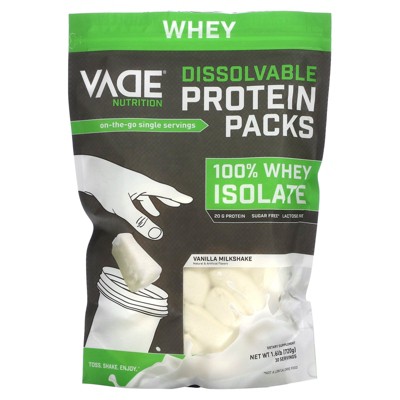 VADE Nutrition Dissolvable Protein Packs - 100% Whey Isolate Protein Powder Vanilla Milkshake - Low Carb, Low Calorie, Lactose Free, Sugar Free, Fat